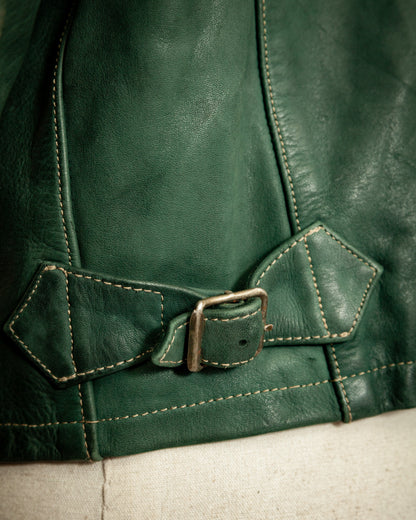 Vintage 1980s Chevignon Green Leather Biker Jacket – Large (42 -44 Short)