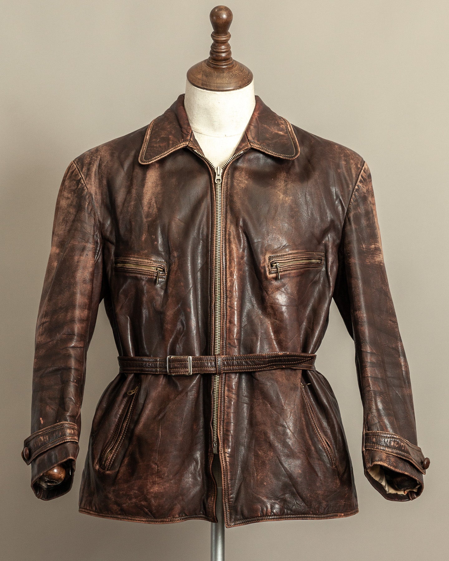 1940s German Horsehide Leather Motorcycle Jacket Ries Zips