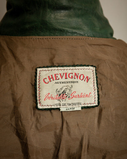 Vintage 1980s Chevignon Green Leather Biker Jacket – Large (42 -44 Short)