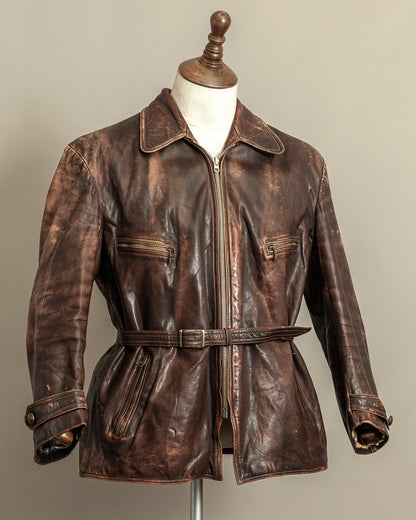 1940s German Horsehide Leather Motorcycle Jacket Ries Zips