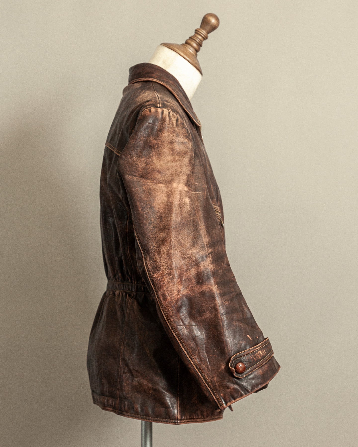 1940s German Horsehide Leather Motorcycle Jacket Ries Zips