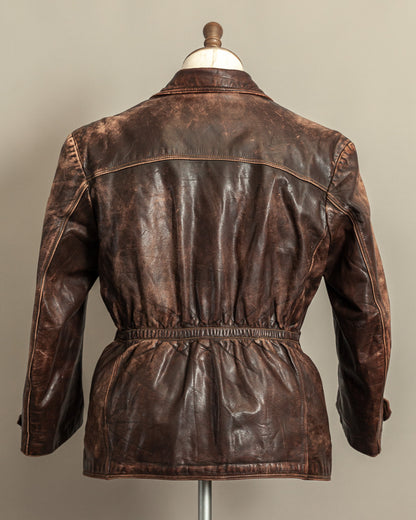 1940s German Horsehide Leather Motorcycle Jacket Ries Zips