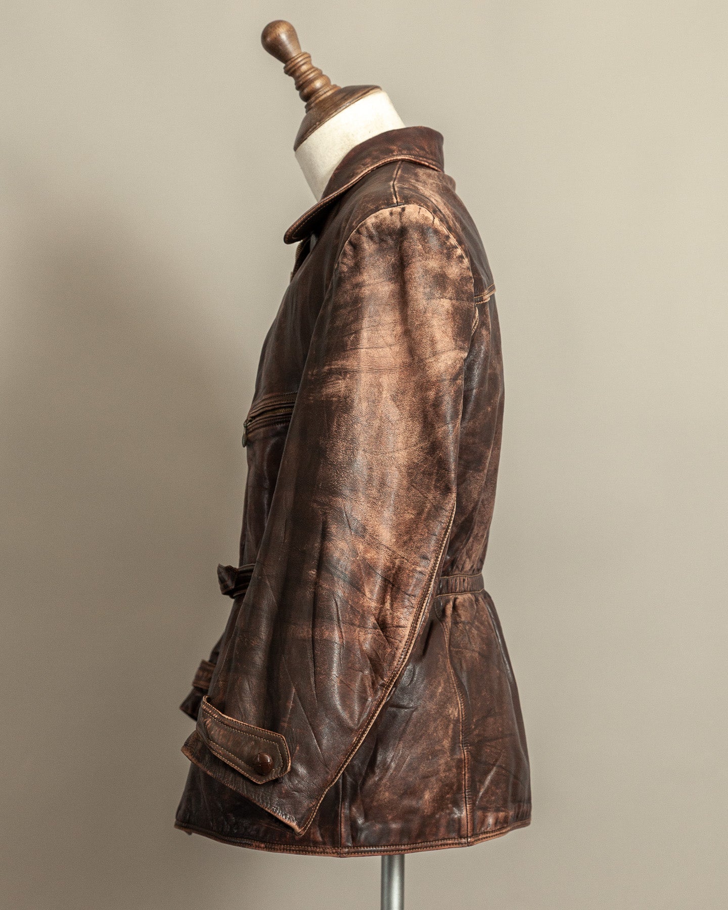 1940s German Horsehide Leather Motorcycle Jacket Ries Zips