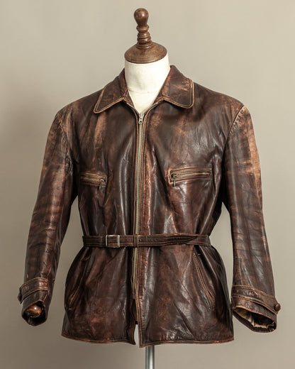 1940s German Horsehide Leather Motorcycle Jacket Ries Zips