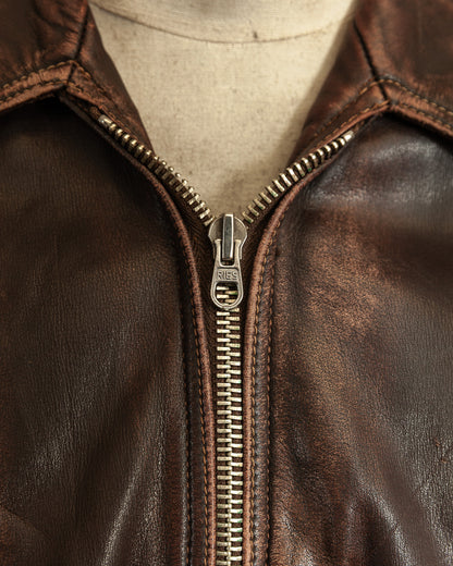 1940s German Horsehide Leather Motorcycle Jacket Ries Zips