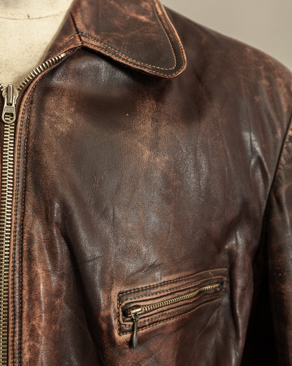 1940s German Horsehide Leather Motorcycle Jacket Ries Zips