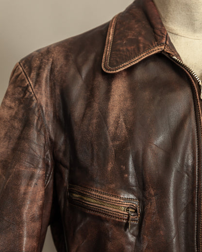 1940s German Horsehide Leather Motorcycle Jacket Ries Zips