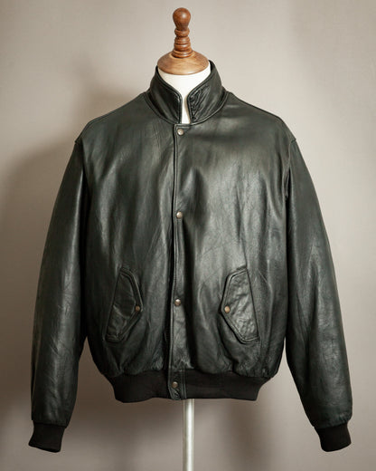 Chevignon 1980s Navy Blue Leather Bomber Jacket – XXL (46-48)
