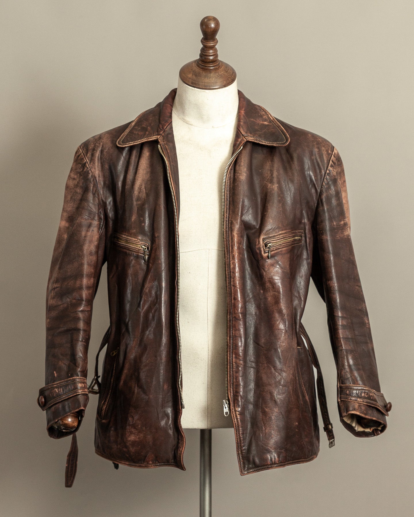 1940s German Horsehide Leather Motorcycle Jacket Ries Zips