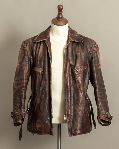 1940s German Horsehide Leather Motorcycle Jacket Ries Zips