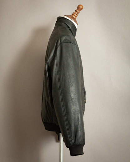 Chevignon 1980s Navy Blue Leather Bomber Jacket – XXL (46-48)
