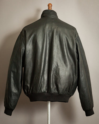 Chevignon 1980s Navy Blue Leather Bomber Jacket – XXL (46-48)