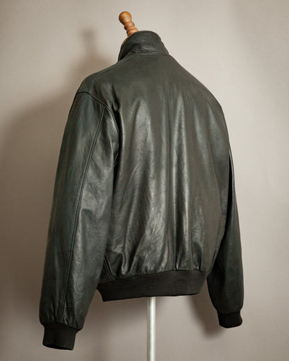 Chevignon 1980s Navy Blue Leather Bomber Jacket – XXL (46-48)
