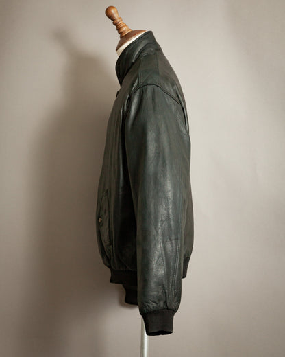 Chevignon 1980s Navy Blue Leather Bomber Jacket – XXL (46-48)