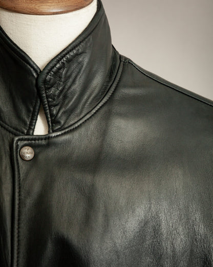 Chevignon 1980s Navy Blue Leather Bomber Jacket – XXL (46-48)