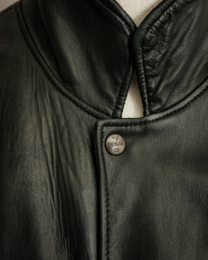 Chevignon 1980s Navy Blue Leather Bomber Jacket – XXL (46-48)