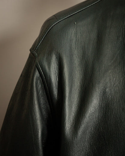 Chevignon 1980s Navy Blue Leather Bomber Jacket – XXL (46-48)