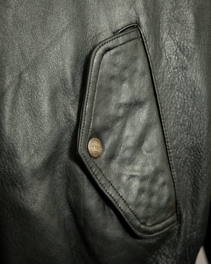 Chevignon 1980s Navy Blue Leather Bomber Jacket – XXL (46-48)