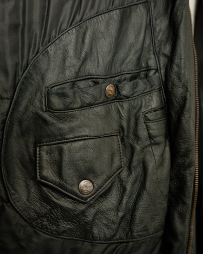 Chevignon 1980s Navy Blue Leather Bomber Jacket – XXL (46-48)