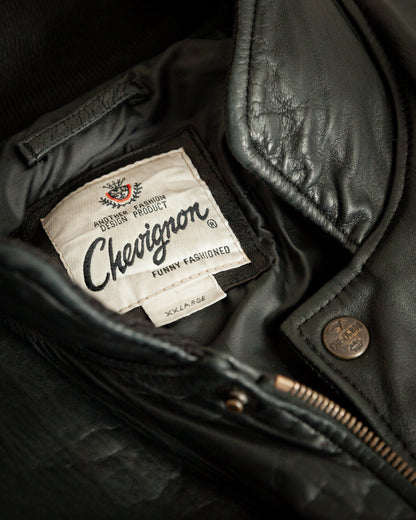 Chevignon 1980s Navy Blue Leather Bomber Jacket – XXL (46-48)