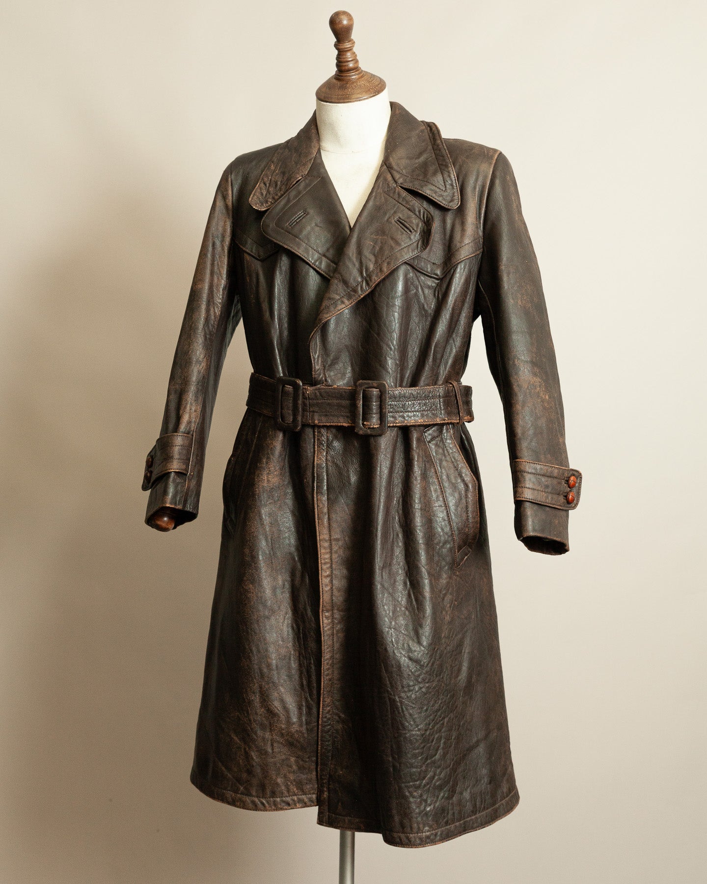 WWII German Senior Officer Leather Trench Coat, circa 1940s