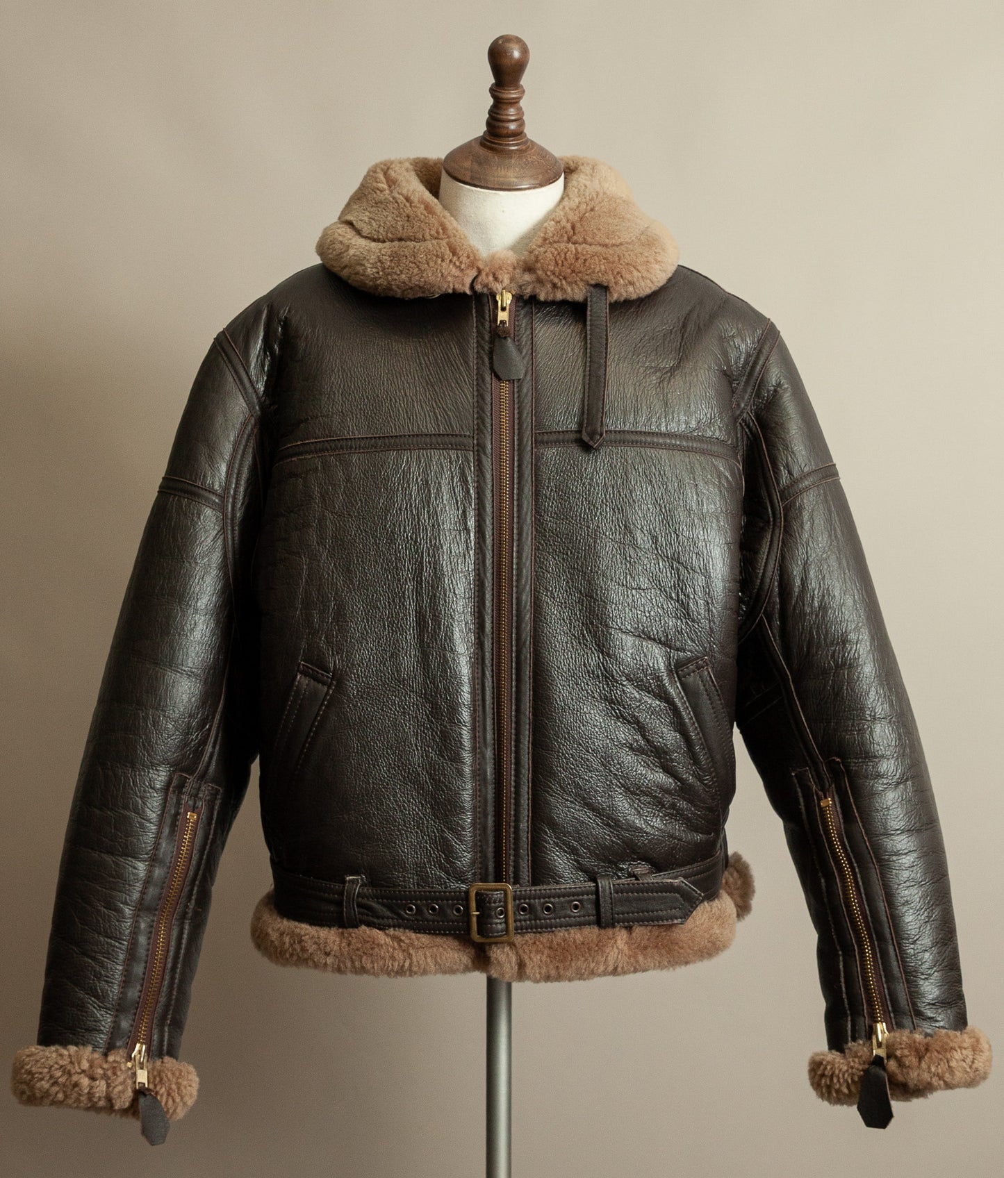 Vintage RAF Irvin sheepskin flying jacket in dark brown leather with shearling collar