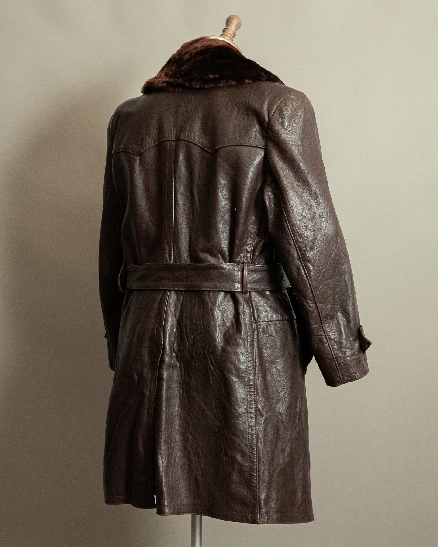1940s German Vintage Ledermantel Leather Trench Coat "Fur Collar"