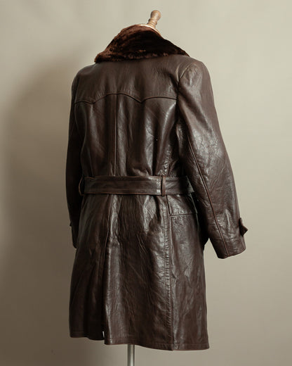 1940s German Vintage Ledermantel Leather Trench Coat "Fur Collar"