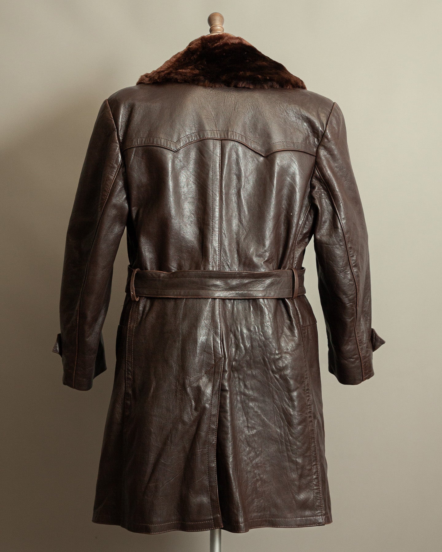 1940s German Vintage Ledermantel Leather Trench Coat "Fur Collar"