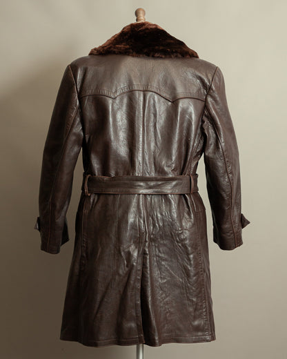 1940s German Vintage Ledermantel Leather Trench Coat "Fur Collar"