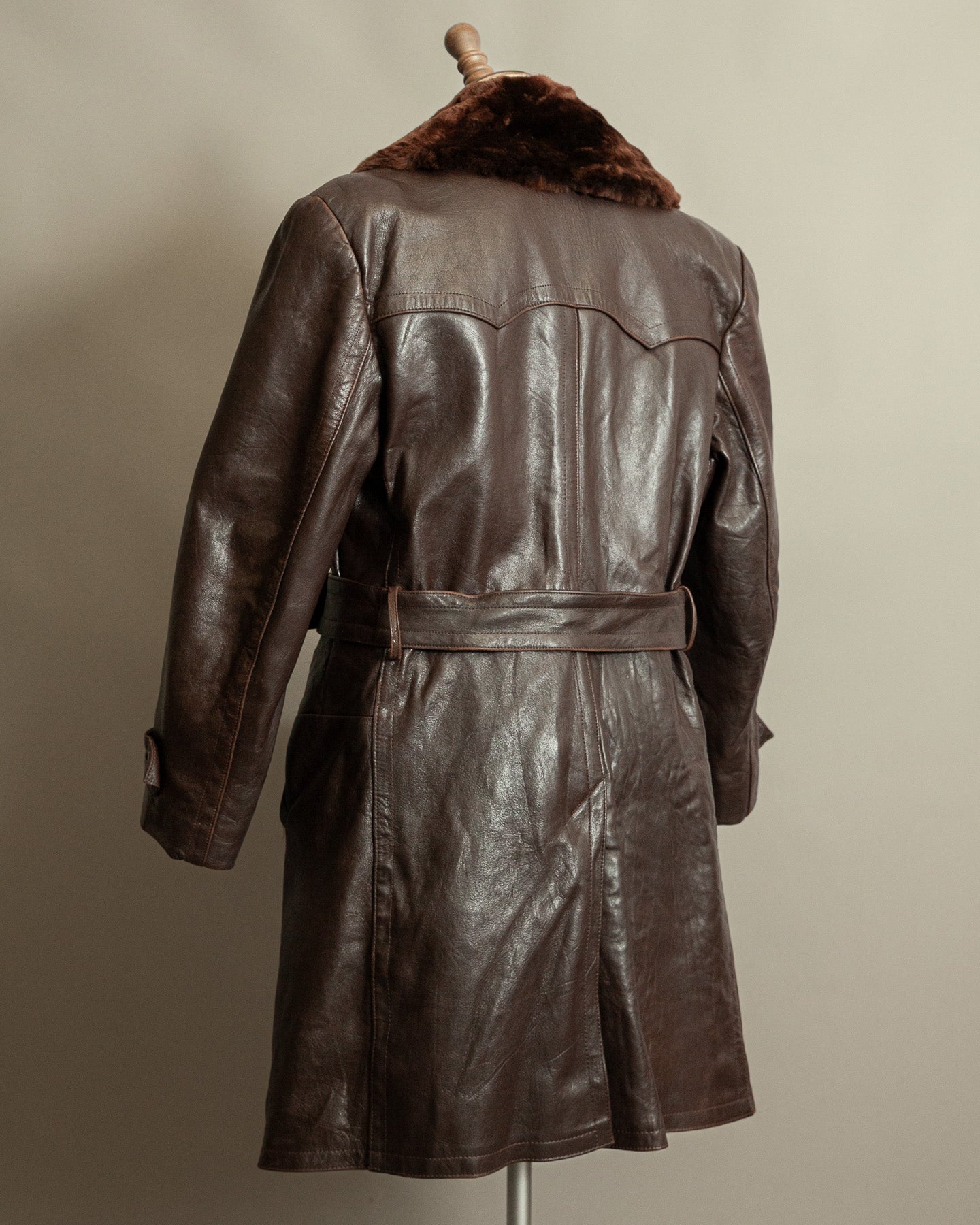 1940s German Vintage Ledermantel Leather Trench Coat "Fur Collar"