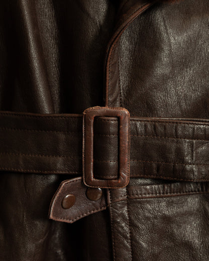 1940s German Vintage Ledermantel Leather Trench Coat "Fur Collar"