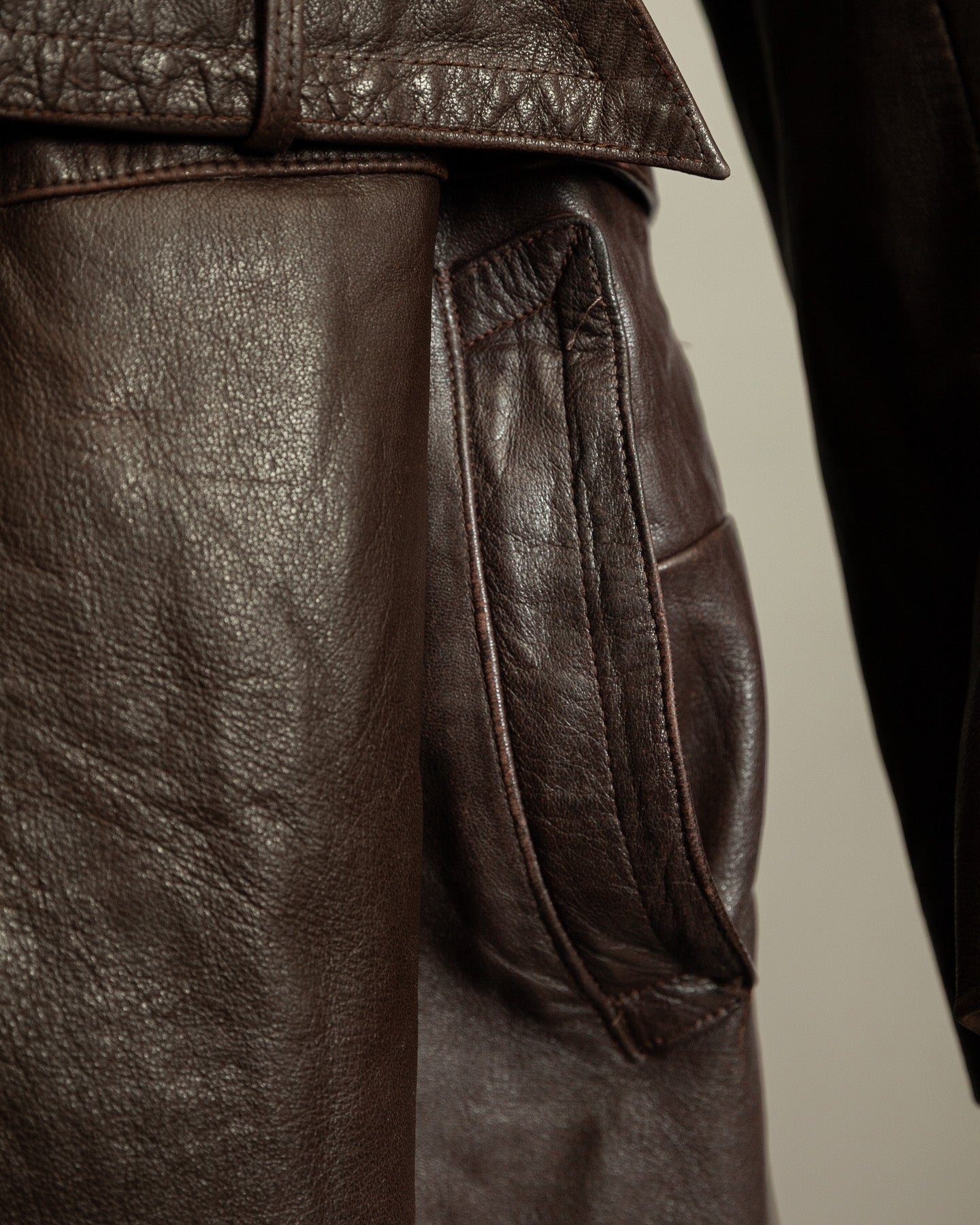 1940s German Vintage Ledermantel Leather Trench Coat "Fur Collar"