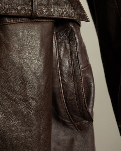 1940s German Vintage Ledermantel Leather Trench Coat "Fur Collar"