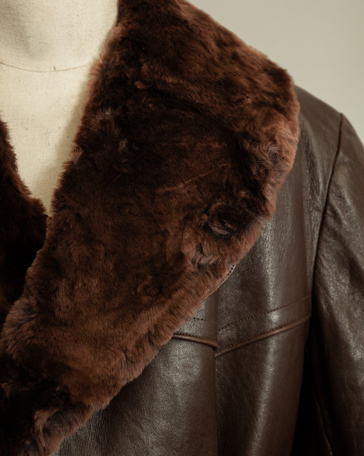 1940s German Vintage Ledermantel Leather Trench Coat "Fur Collar"