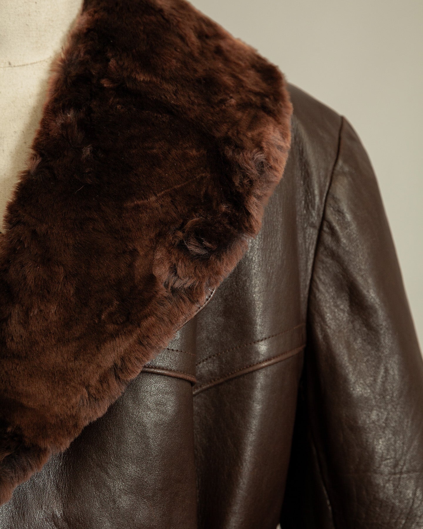 1940s German Vintage Ledermantel Leather Trench Coat "Fur Collar"