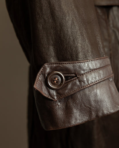 1940s German Vintage Ledermantel Leather Trench Coat "Fur Collar"