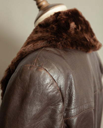 1940s German Vintage Ledermantel Leather Trench Coat "Fur Collar"
