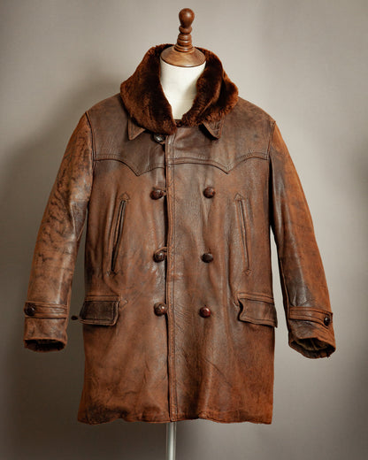 1940s French Resistance Leather Trench Coat - XL (46)