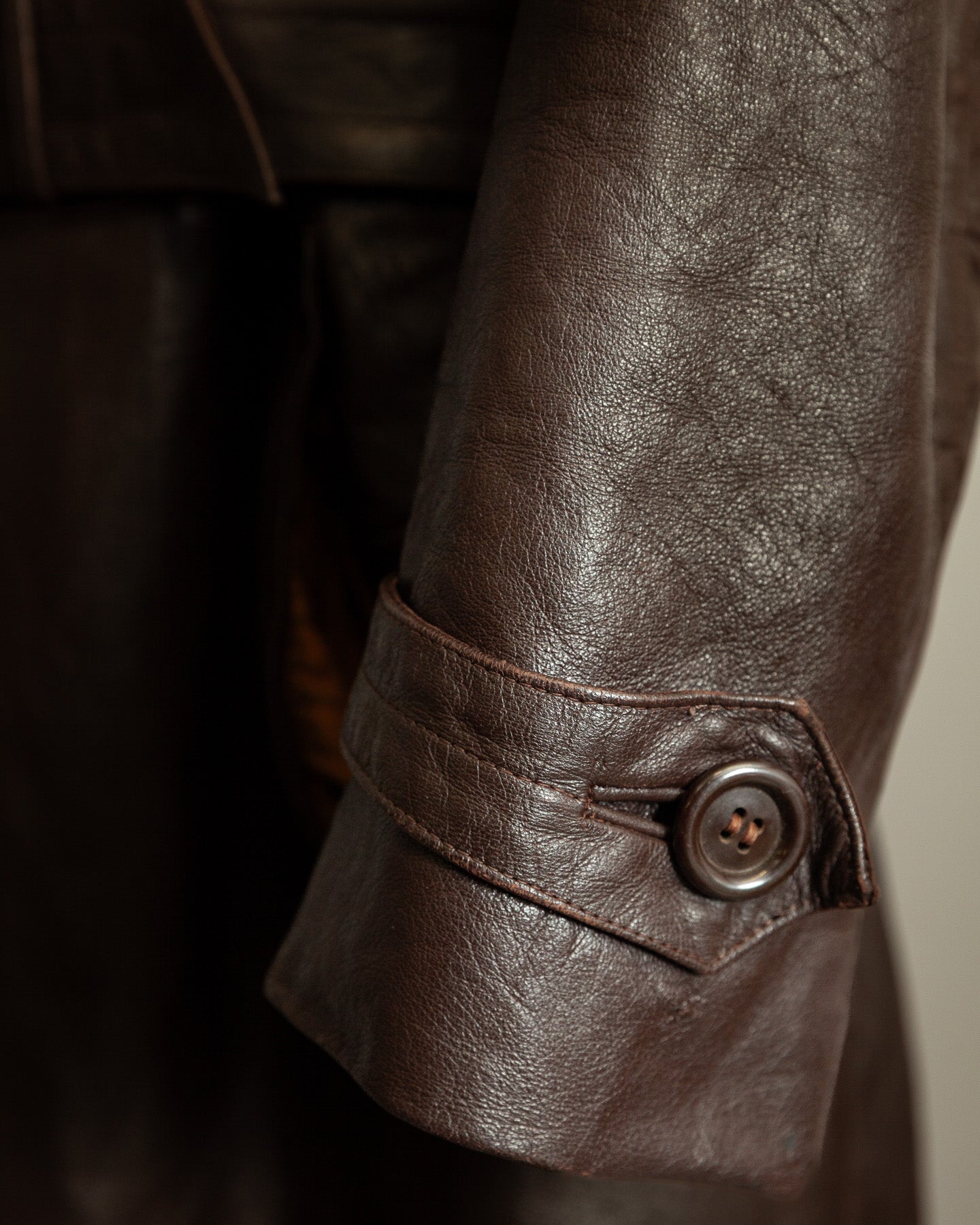 1940s German Vintage Ledermantel Leather Trench Coat "Fur Collar"