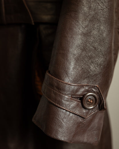 1940s German Vintage Ledermantel Leather Trench Coat "Fur Collar"