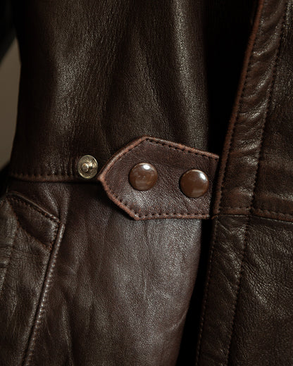 1940s German Vintage Ledermantel Leather Trench Coat "Fur Collar"
