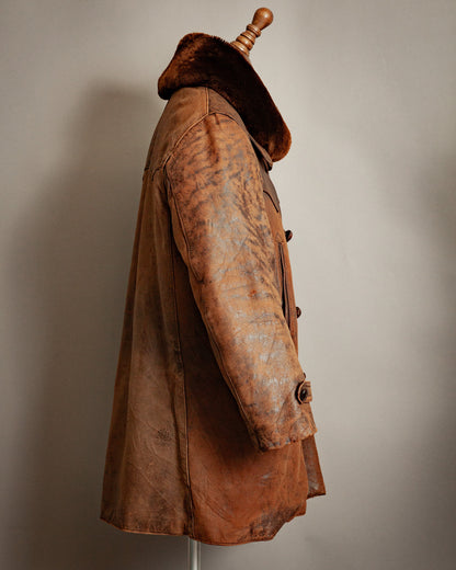 1940s French Resistance Leather Trench Coat - XL (46)