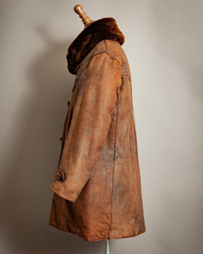 1940s French Resistance Leather Trench Coat - XL (46)