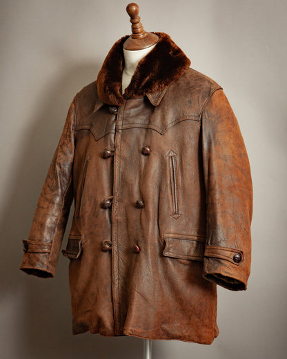 1940s French Resistance Leather Trench Coat - XL (46)