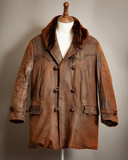 1940s French Resistance Leather Trench Coat - XL (46)