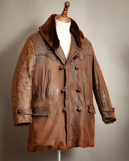 1940s French Resistance Leather Trench Coat - XL (46)