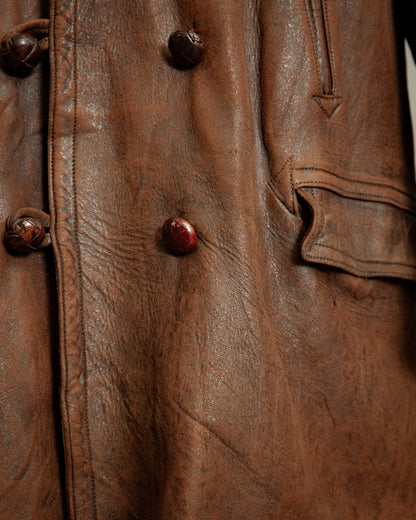 1940s French Resistance Leather Trench Coat - XL (46)