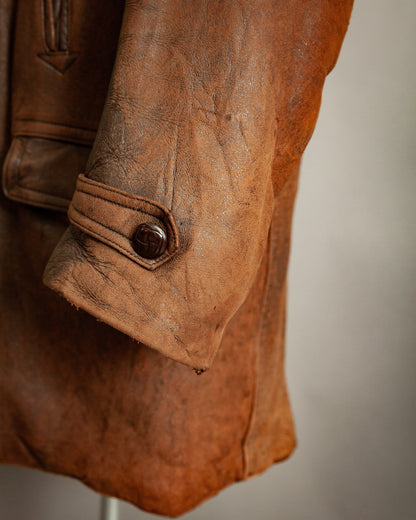 1940s French Resistance Leather Trench Coat - XL (46)