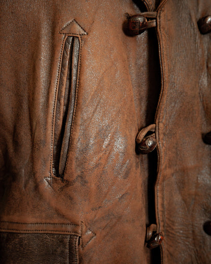 1940s French Resistance Leather Trench Coat - XL (46)